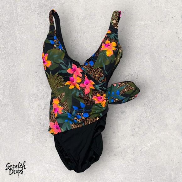 Floral Animal Print One-Piece Swimsuit Size Large Women's Swimwear Beachwear - Picture 1 of 2